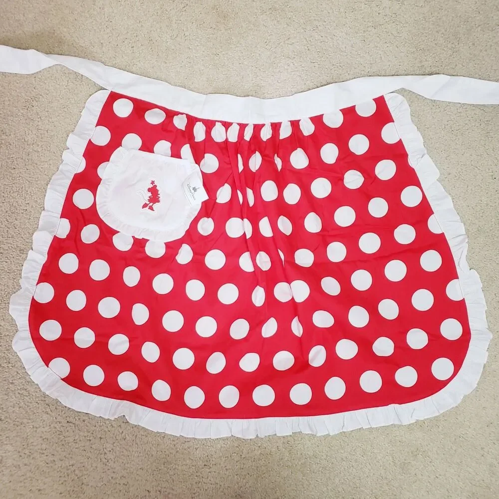 Disney Parks Minnie Mouse Apron Red White Polk A Dot Tie Back Authentic Retro